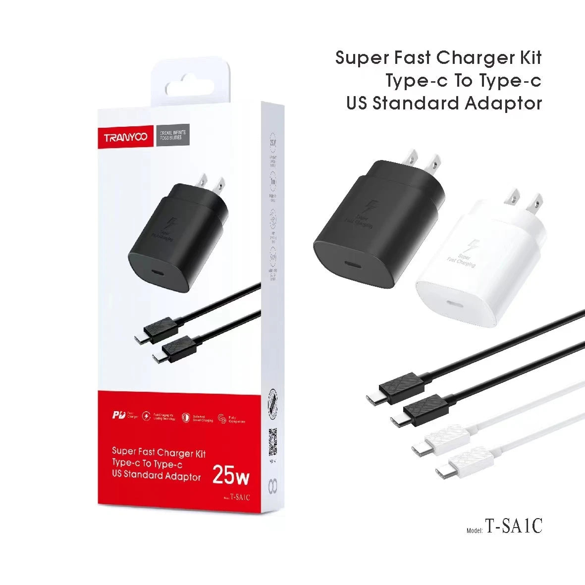 CARGADOR QC4.0 CON CABLE TYPE-C 1 METRO 60W T-SA1C C TRANYOO