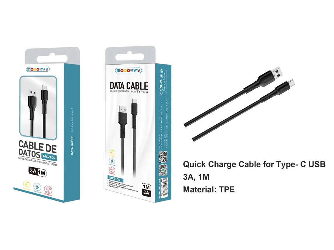 CABLE MC2105 USB A TIPO-C 1M (NEGRO) MODORWY